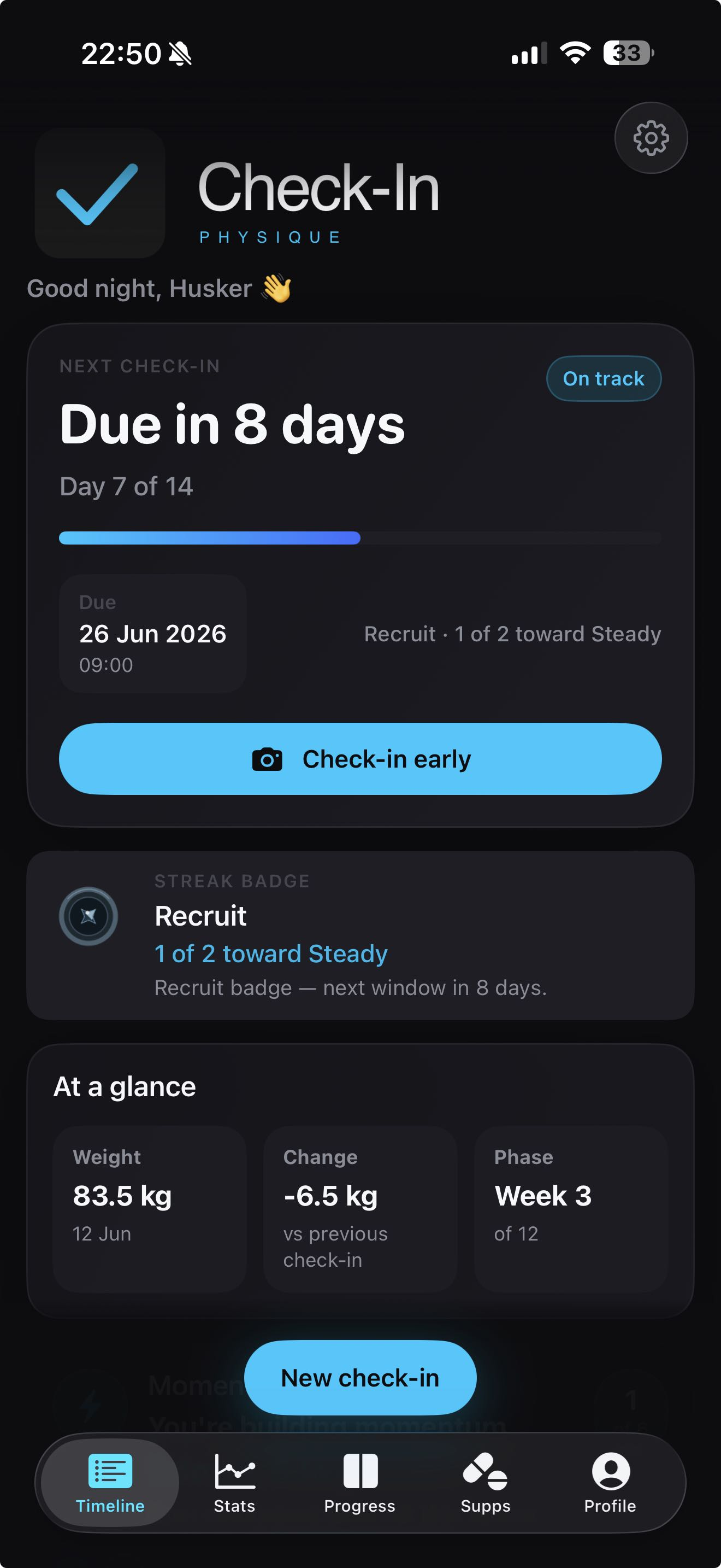 Check-In: Physique app screenshot
